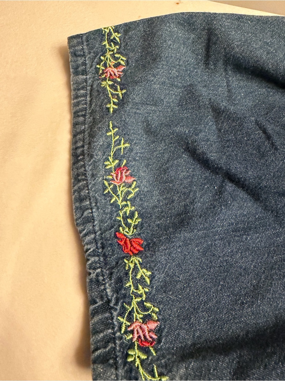 Vintage 90s Denim Floral Embroidered V-Neck Patio Swing Dress, see measurements - Picture 4 of 12